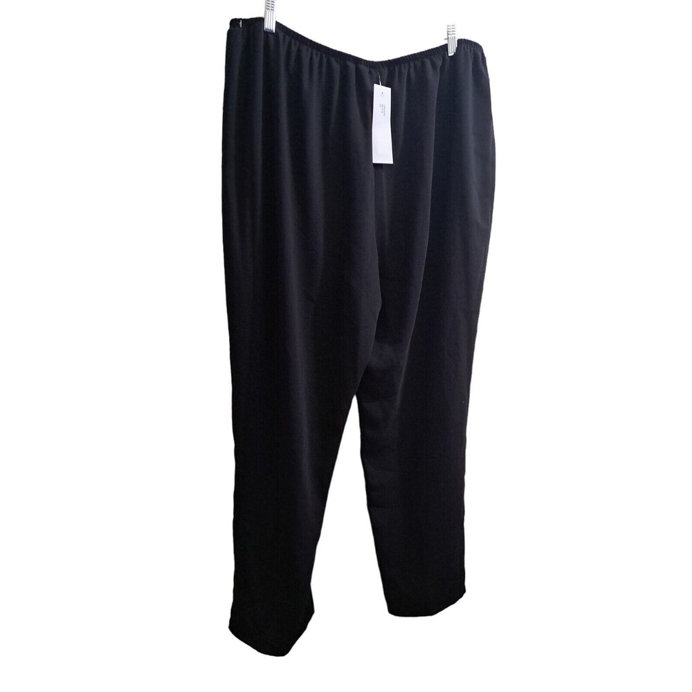$255 Caroline Rose Suzette Crepe Straight-Leg Pants Women 2X Black Career Formal
